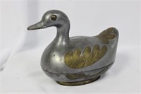 A Chinese Pewter Duck Container