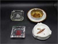 Box lot 4 glass and ceramic ashtrays/cigar/smoking