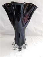 Amethyst blown glass fluted vase with clear