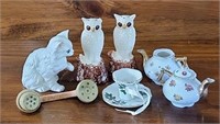 VTG Mini Teapots, Cat Figurine, Owl S&P More