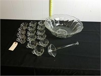 EARLY PUNCH BOWL SET W/ CUPS & GLASS LADLE