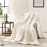 L'AGRATY Chunky Knit Blanket, Ivory, 60x80