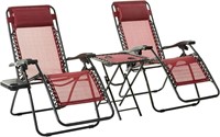 Folding Reclining 3-Pc Lounge Chair Set, Red