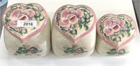 Pottery, 3 heart-shaped canisters