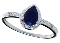 Pear Cut Natural Sapphire & Diamond Ring