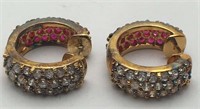 Sterling Silver Clear & Pink Stone Earrings
