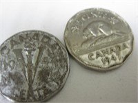 COINS ~ CANADA 2 NICKELS 5 CENTS 1944 1947