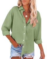 P812  Siliteelon Womens V Neck Cotton Blouse Tops