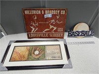 Metal baseball signs and framed baseball theme pri