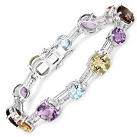 Plated Rhodium 26.74ctw Multi Color Gemstone Brace