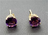 Amethyst 14 Kt Solid Yellow Gold Earrings