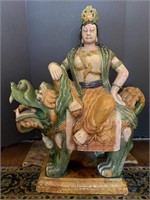 HUGE Ceramic Asian Deity Majolica-Type Glaze