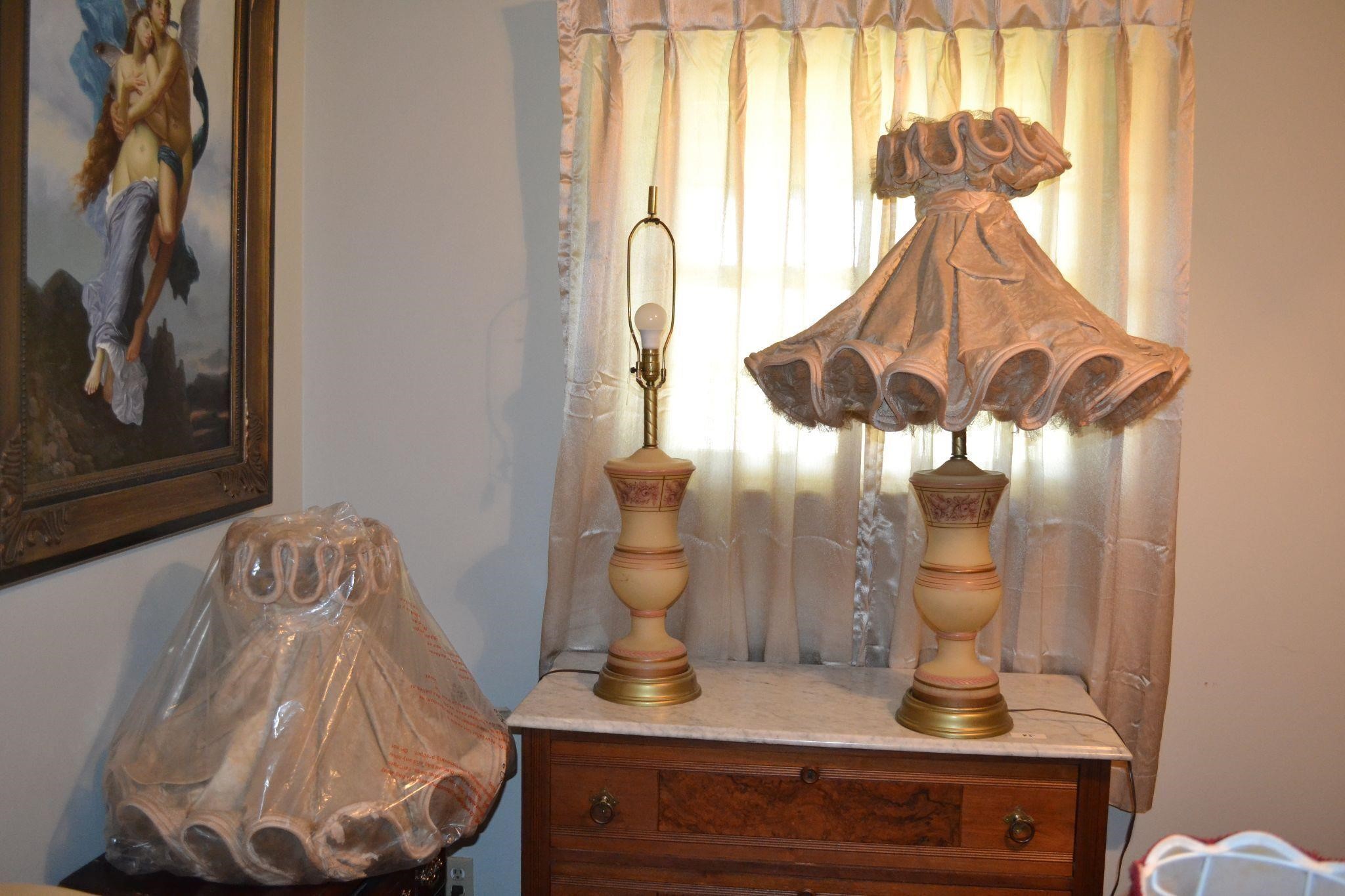 Ivory Pink Frosted Glass lamps Ballerina Shades 2x