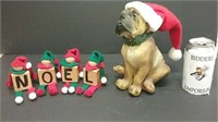 Dog With Santa Hat & Noel Block Figures
