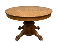 Round Top Tiger Oak Dining Table