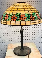 Leaded Art Glass Parlor Lamp With Bronze Base