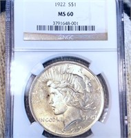 1922 Silver Peace Dollar NGC - MS60