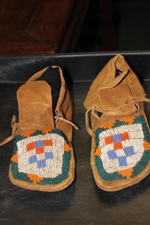 A Pair of All Leather Beaded Moccassins