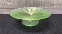 Fenton Uranium Glass Iridescent Pedestal Dish 7.5"