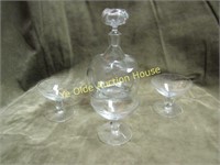 Scandinavian Decanter and Glass Lot in clear