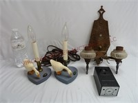 Duck Candle Lamps, Antique Wall Sconce & Old Plug