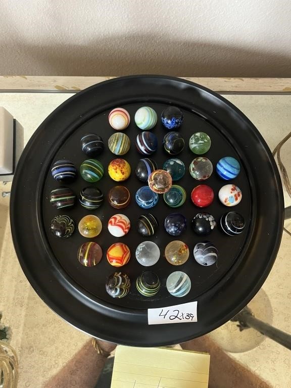 Collection of 38 Marbles & Stand
