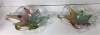 Pair Murano Handblown Art Glass Floral Dishes U16A