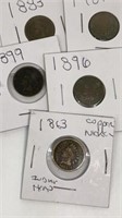 (5) assorted years Indian head pennies
