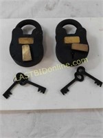 2 Antique Padlocks with keys