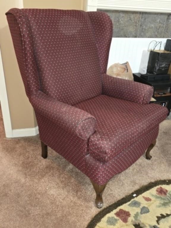 Maroon Upholstered Decorative Wingback Chair