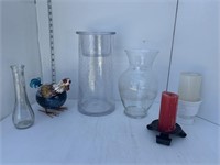 Lot: vases, candle holders, misc