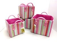 Four striped decor baskets pink