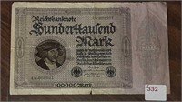 1923 GERMAN 100,000 MARK NOTE