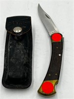 Vintage Folding Hunter Knife w Leather Sheath 110