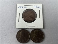 (3) 1922-D Lincoln Wheat Cents (1 maybe "weak")