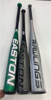 3 Baseball Bats - Easton & Rawlings