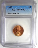 1955 Cent ICG MS67 RD "Poorman's" Var