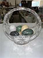 CRYSTAL GLASS BASKET WITH MARBLE EGGS