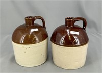 Pair of RW brown top 1 qt fancy jugs