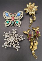 (H) Rhinestone Brooches - Butterfly, Flowers and