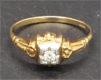 (H) Antique 14K Gold and Diamond Ring (size 6.5)