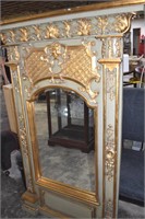 Vtg French 60" Gold Gilt Mantel Mirror with Face