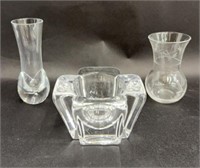 (2) BUD VASES & CANDLE HOLDER