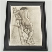 Peter Lupori framed signed charcoal drawing -