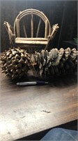 (2) Extra Large Pinecones & Wooden Chair