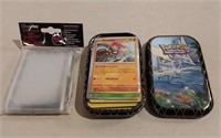 50 Pokémon Cards W/ 50 Sleeves & Tin