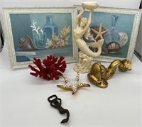 Nautical Decor, Shell Prints, Mermaid Statue etc