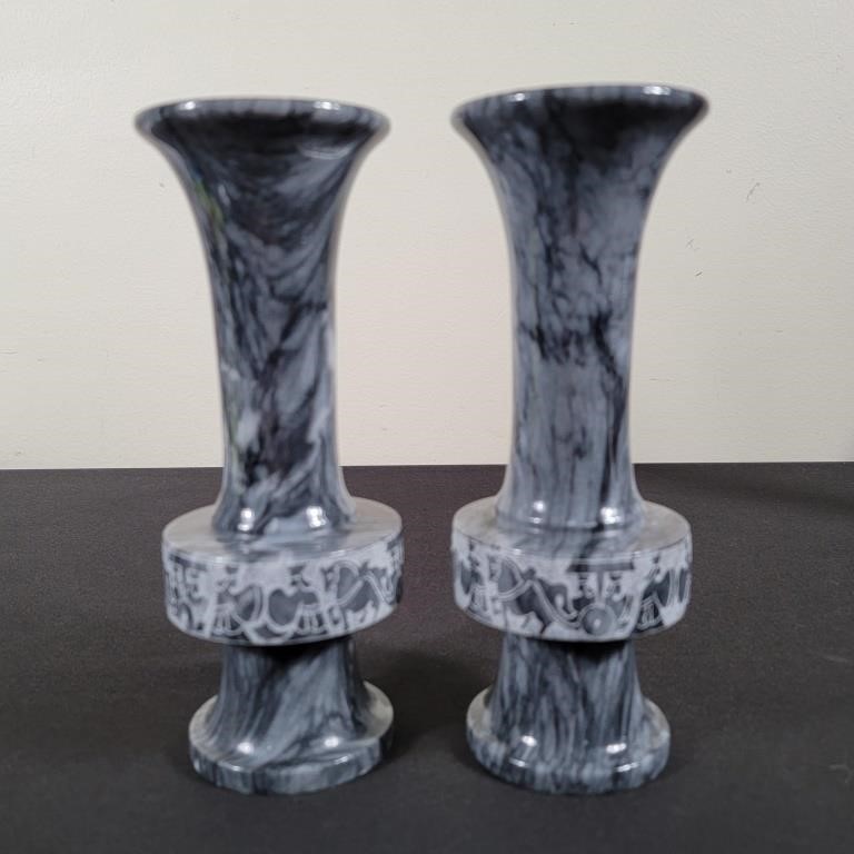 Marble Hantoor Egyptian Horse Carriage Vases (2)