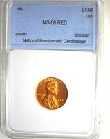 1981 Cent MS68 RD LISTS $5000