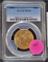 1926 INDIAN HEAD $10 GOLD COIN - GRADED MS63